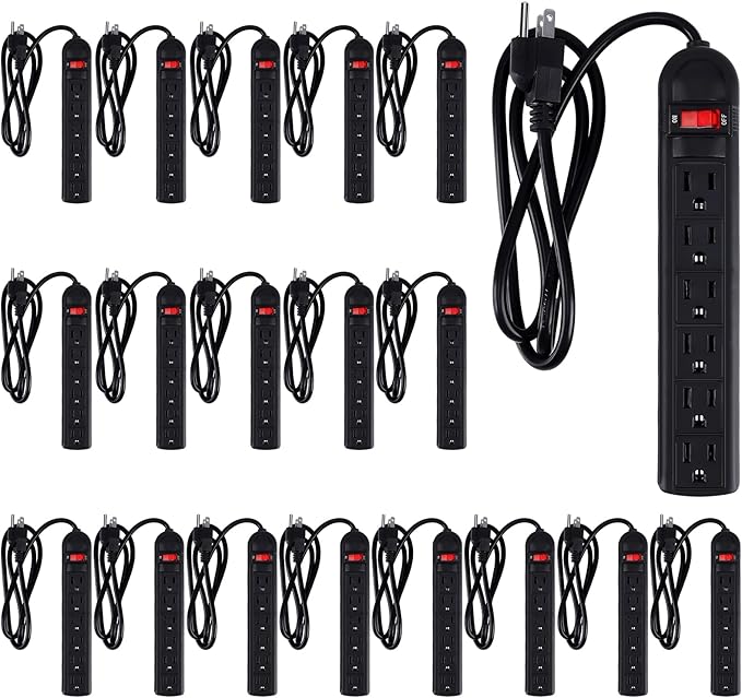 Kanayu 20 Pack 6 Outlet Power Strip Surge Protector 4 ft Cord Low Profile Flat Plug Surge Protector Power Strip for Home Office (Black)