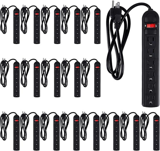 Kanayu 20 Pack 6 Outlet Power Strip Surge Protector 4 ft Cord Low Profile Flat Plug Surge Protector Power Strip for Home Office (Black)