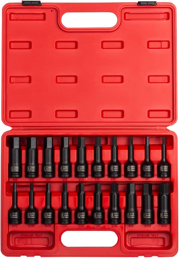 Sunex 1/2" & 3/8" Drive Impact Hex Driver Sets, 36 Pieces, SAE/Metric Sizes, Cr-Mo Steel, Dual Size Markings, Heavy Duty Storage Cases
