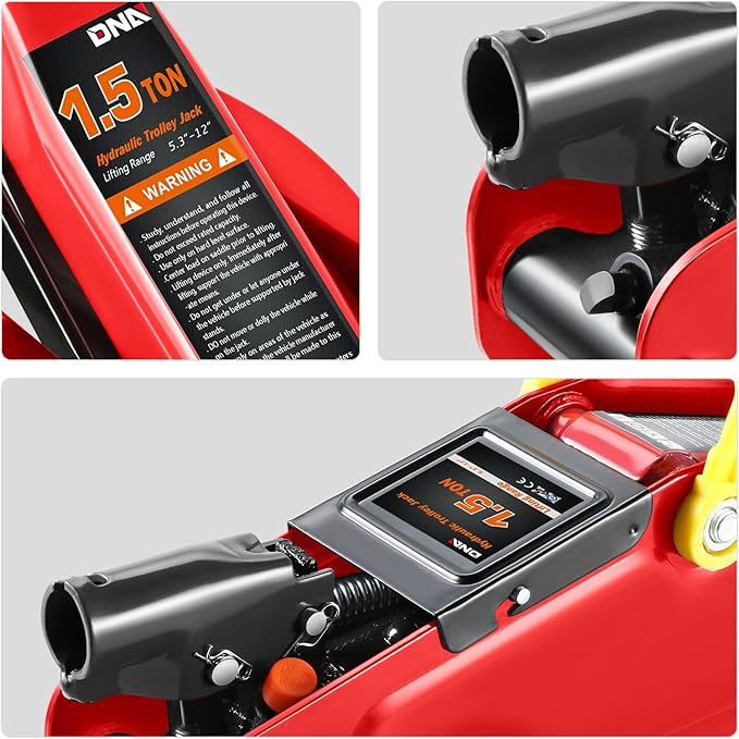 DNA MOTORING Low Profile Hydraulic Trolley Service/Floor Jack, 1.5 Ton (3000 lbs) Capacity, Lifting Range 5.3"-12",Red,TOOLS-00326