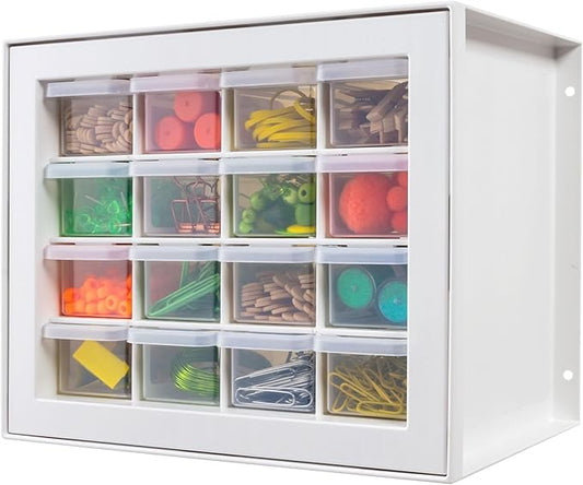 IRIS USA Craft Cabinet Storage, Screw Storage, Hardware Organizer, 16 Drawer Parts Cabinet, Art Storage Cabinets, Small Parts, Nuts and Bolts, Tool Organizer Storage, Scrapbook Art Hobby - White