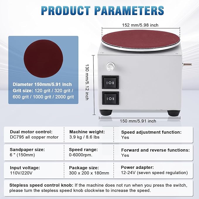 6 Inch Benchtop Disc Sander and 3 Inch Bench Grinder Machine for Wood, Crafts, Scissors Sanding, 6-inch Disc, 3-inch Sanding Wheel, Stepless Speed Control, Dual Motor Control
