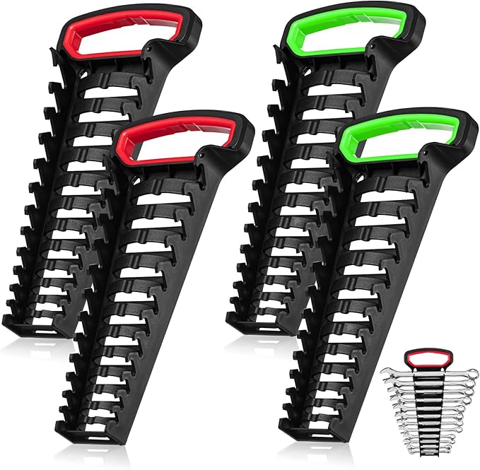 Gisafai 4 Pcs 48 Tool Gripper Wrench Organizer 5 x 11 In Plastic Wrench Rack Wrench Holder Wrench Storage with Handle Wrench Holders Organizers for Tool Box Tray for Toolbox Carrying Wall Hanging