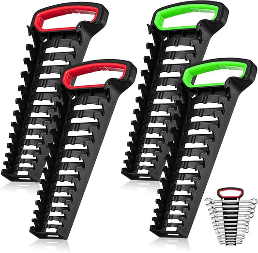 Gisafai 4 Pcs 48 Tool Gripper Wrench Organizer 5 x 11 In Plastic Wrench Rack Wrench Holder Wrench Storage with Handle Wrench Holders Organizers for Tool Box Tray for Toolbox Carrying Wall Hanging