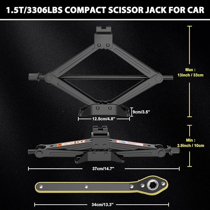 IMAYCC Scissor Jack, Compact Car Jack Kit 1.5 Ton/3306 LBS,3.9"-13" Lifting Range Car Lift Jack,Portable Tire Change Kit for Cars/SUVS/Sedans