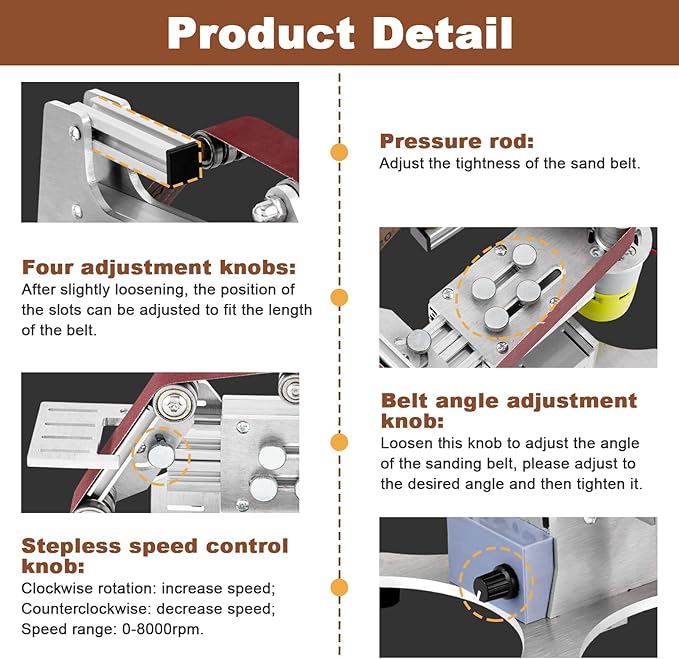Electric Belt Sander Knife Sharpener 1.2 x 21-Inch with Variable Speed Control, Benchtop Sanding Belt Machine Diy Belt Grinding Polishing Machine for Metal Working, Knife Making and Woodworking