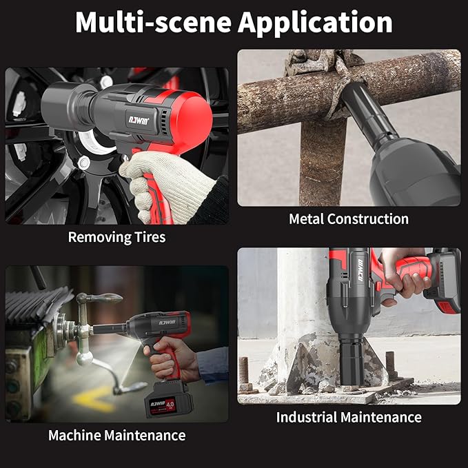 NAWIN Cordless Impact Wrench, 1/2 Impact Gun,450 ft-lbs (600N.m),Brushless Motor, Impact Wrench with 2×4.0Ah Battery,Power Impact Wrench with Sockets Kit, Fast Charger