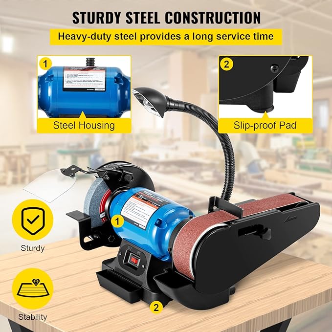 VEVOR 5" Disc Sander and 1" x 30" Belt Sander Combo with 2.5A Induction Motor, Powerful Woodworking Bench Sander with 0-45° Adjustable Cast Aluminum Work Table