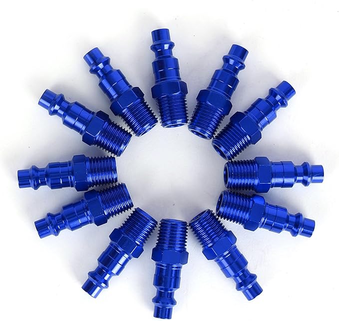 Air Hose Fittings, 12 Pieces I/M Industrial Type Air Plugs with 1/4" NPT Male Threads, Blue