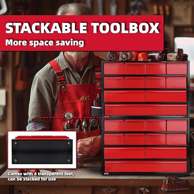 P.I.T. Organiser Stackable 11 Drawer, Metal Tool Chest, Steel Tool Box with 4 Sets of Expansion Screws for Wall Mounting.Cabinet for Tool, Screw, Nuts, Bolts Organizers and Storage
