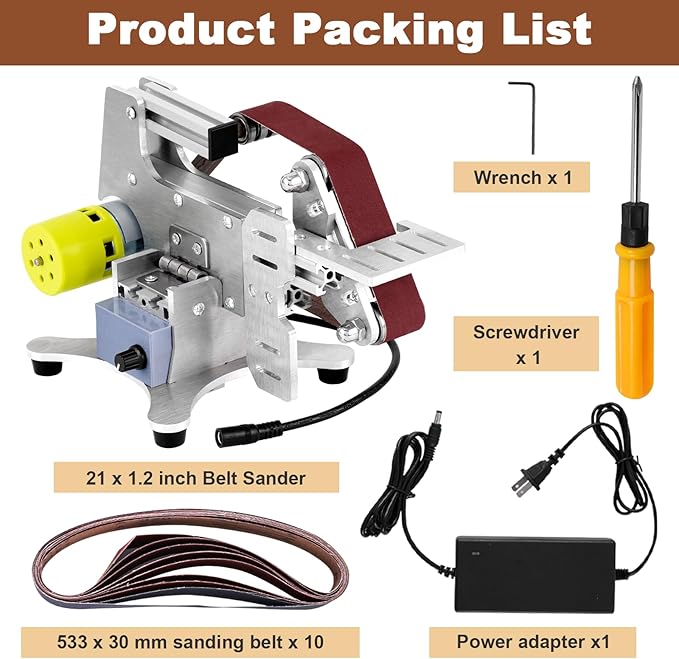 Electric Belt Sander Knife Sharpener 1.2 x 21-Inch with Variable Speed Control, Benchtop Sanding Belt Machine Diy Belt Grinding Polishing Machine for Metal Working, Knife Making and Woodworking