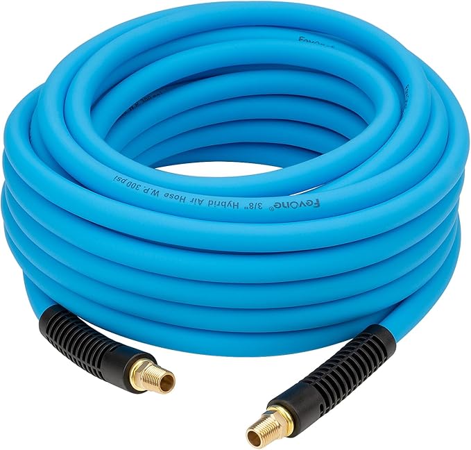 FEVONE 3/8'' x 50 ft Air Hose for Compressor, 2-Year Warranty 1/4'' MNPT Brass Fittings, 300PSI, Hybrid Polymer Pneumatic Air Tool Hose, Blue