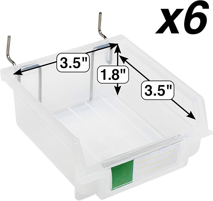 Pegboard Bins - 3.5" Bins, 6 Pack Clear - Hooks to Any Peg Board - Organize Hardware, Accessories, Attachments, Workbench, Garage Storage, Craft Room, Tool Shed, Hobby Supplies, Parts