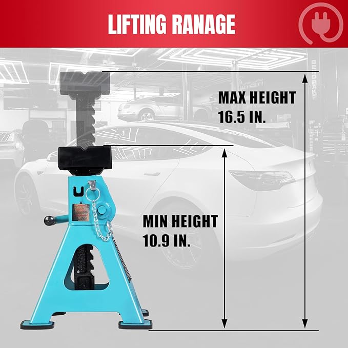 Jack Stands, 3 Ton (6600 LBs) Adjustable Ratchet Car Lifting Jack Stand with Dual Secure Pins, Insulated Rubber Saddle & Foot Pads for Electric Vehicles, Automotive Mortorcycles, 2 Pack