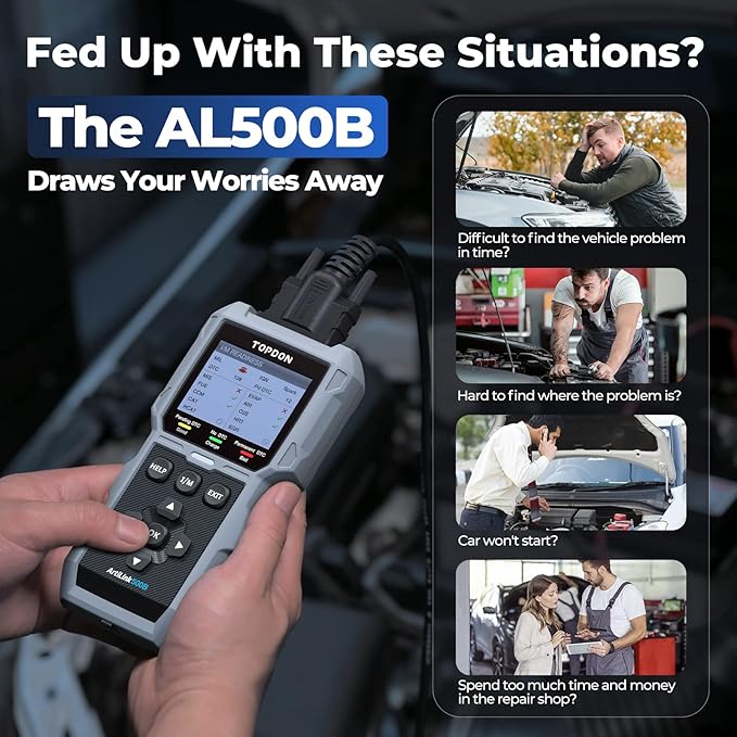 TOPDON AL500B OBD2 Scanner Battery Tester 2 in 1 Code Reader, Full OBDII Diagnosis, 12V Battery Tests & 12V/24V Cranking Tests, Charging Tests, Scan Tool, Car Diagnostic Tool for All OBDII Cars