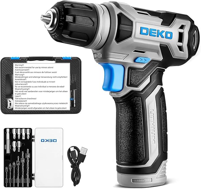 DEKOPRO 8V Cordless Drill, Drill Set with 3/8"Keyless Chuck, Built-in LED, Type-C Charge Cable, 42pcs Acessories, Power Drill for Drilling and Tightening/Loosening Screws