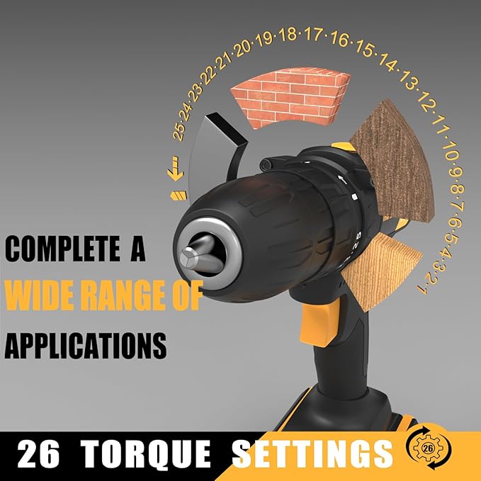 20V Cordless Drill, Power Drill Set with 2 Batteries and Charger,3/8-Inch Chuck Electric Drill Kit with 24-Torque Setting, Drill Driver Bits and Tool Bag Included…