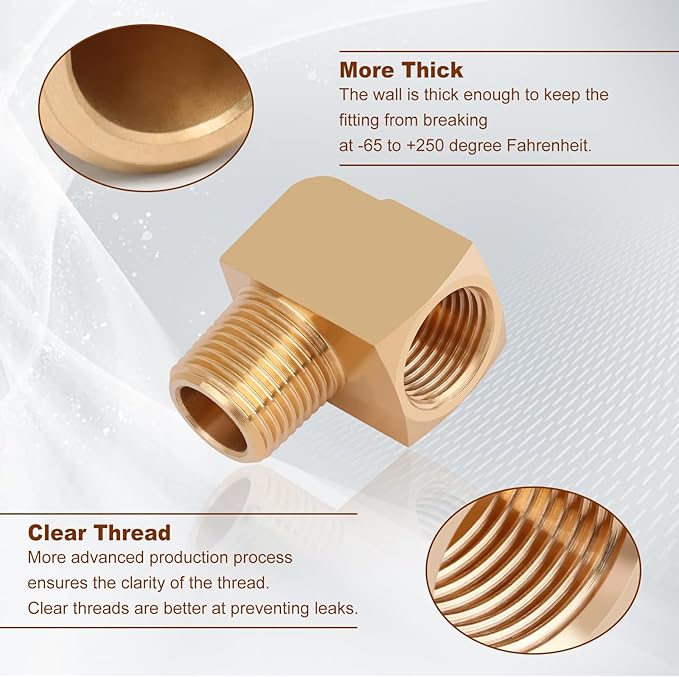 5pcs 1/2” Brass Fittings 90 Degree Barstock Street Elbow 1/2" NPT Male Pipe to 1/2" NPT Female Pipe 1/2 NPT Elbow Forged Brass Pipe Fittings