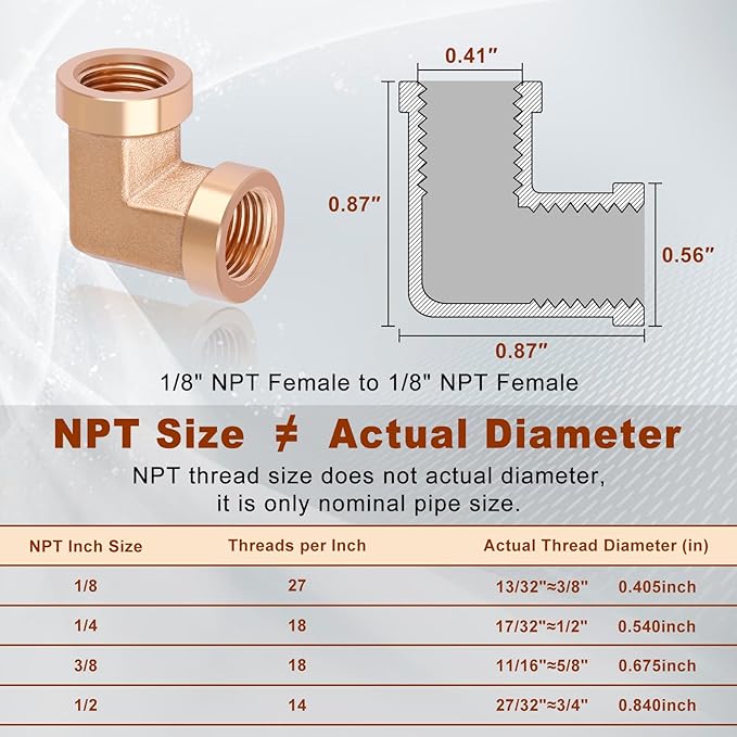 5pcs 1/8” Brass Fittings 90 Degree Barstock Street Elbow 1/8" NPT Female Pipe to 1/8" NPT Female Pipe 1/8 NPT Female Elbow Forged Brass Pipe Fittings