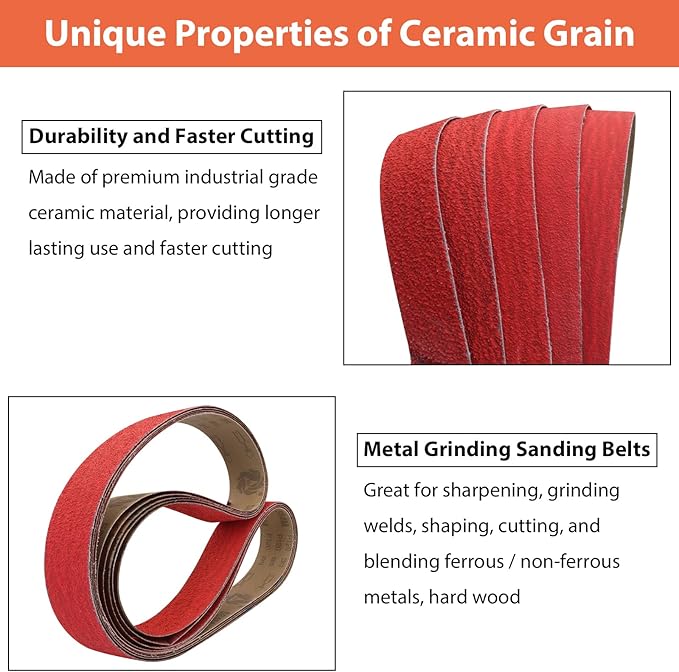 2 x 72 Grinding Belts, 2x72 Inch Ceramic Sanding Belt, 1 Pc Each of 36/40/60/80/120 Grits Sander Belts Assortment for Metal Knife Sharpening, 5 Pack(2x72in)