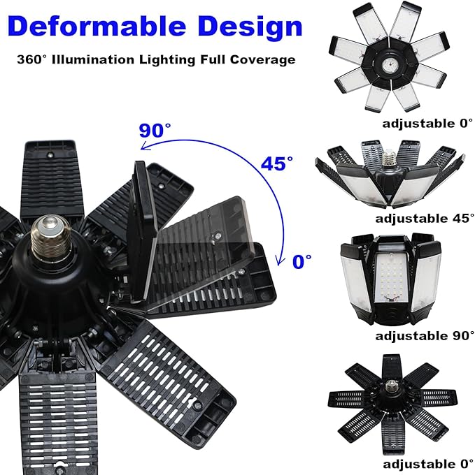 250W LED Garage Light, Ultra Bright 25000 Lumen LED Garage Ceiling Lights LED Shop Lights with 8+1 Adjustable Panels, 6500K Daylight Light Bulb Fixture LED Lights for Garage, Workshop