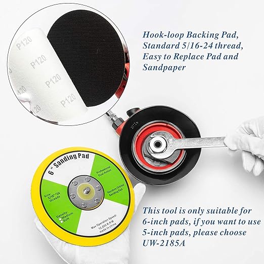 12000RPM Pneumatic Sander Air Palm Random Polisher Grinding Machine with 5 Inches Chassis for Car Body Furniture Metal Glass Woodworking