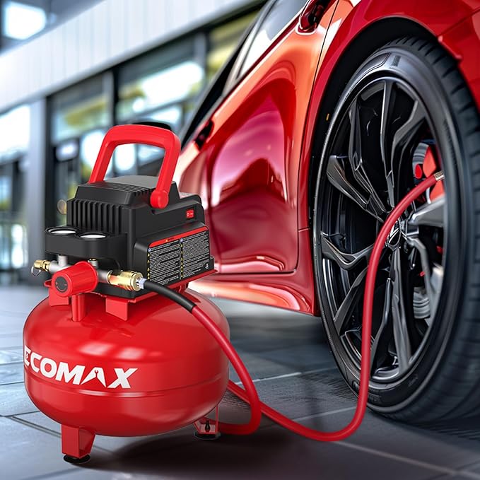 Air Compressor 3 Gallon Portable Pancake Tank Oil-free, 110 PSI MAX Pressure and 1/3 HP for Car and Bike Tires, Nail Gun, and Pneumatic Tools, Garage, Shop or Mechanic Accessories