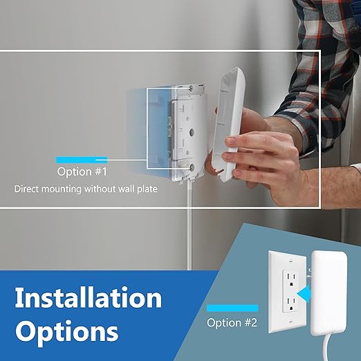 LIDER Flat-Face Outlet Extender with 3 Receptacles, Ultra-Thin Wall Plate Plug with Cord Extender and 3-Outlet Power Strip, 8ft Cord, LWE8-315-W2P, White, 2 Pack