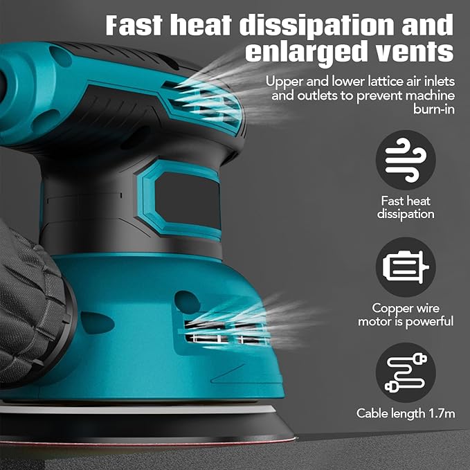 Jadeshay Electric Random Orbital Sander, Eccentric Sander Adjustable 6 Speed for Woodworking, Polishing & Sanding with Enhanced Dust Collection