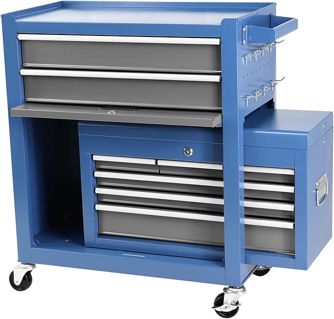 Rolling Tool Chest with Wheels 8 Drawers Assembled Tool Cabinet Combo with Drawers Detachable Organizer Tool Chests Mobile Lockable Tool Box for Workshop Mechanics Garage, Blue+Grey