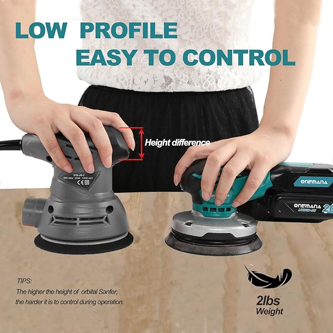 Orbital Sander 5-inch Palm Sander 20V Brushless Cordless Electric sander 7 Variable Speeds Hand Sanders for Wooding and Sanding With 10 Sanding Papers，Dust Collection Bag，Battery and Charger