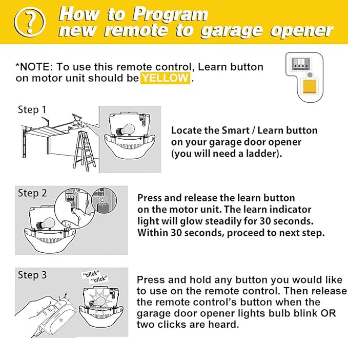 Garage Door Remote Control ONLY Replacement Chamberlain LiftMaster Craftsman has Yellow Learn Button on Opener,with Security+ 2.0 and 310/315/390Mhz,Support 3 Door Openers in a Remote