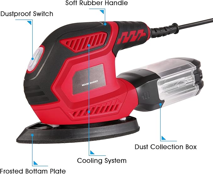 Sander, 200W Compact Electric Sander with 20Pcs Sandpapers & 2Pcs Polishing Pads, 14000 RPM, Hand Sanders with Efficient Dust Collection System for Wood,Woodworking,Sanding Works in Home