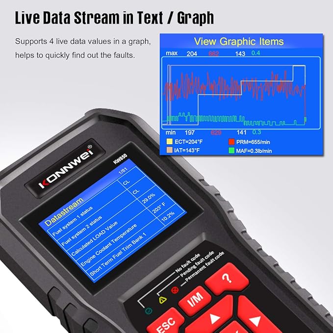 KONNWEI OBD2 Scanner Professional Car OBD II Scanner Auto Diagnostic Fault Code Reader Automotive Check Engine Light Diagnostic EOBD Scan Tool for All OBDII Protocol Cars Since 1996 (Enhanced KW850)