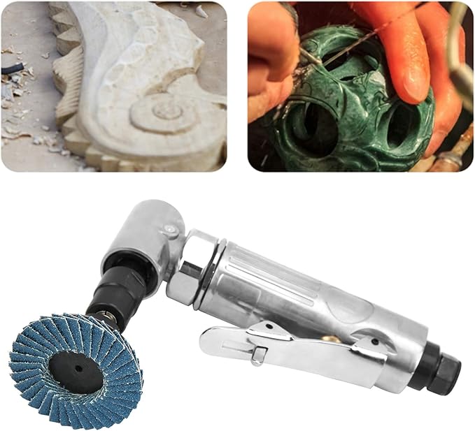 Mini Air Sander Right Angle Air Die Grinder 20000-25000rpm Pneumatic Grinding Polishing Tool Kit with Emery Disk Car Polisher Sets for Auto Body Work(European Connector)
