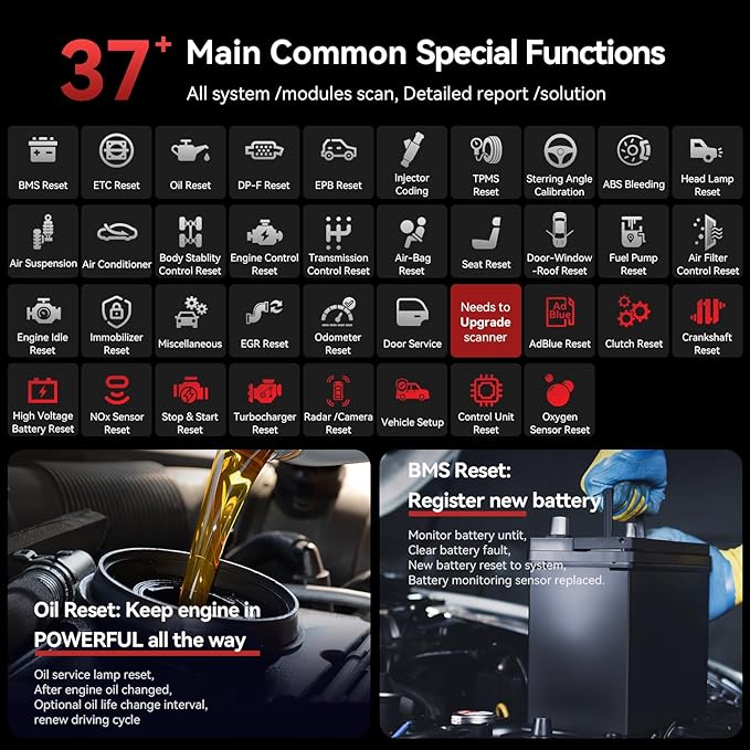 iCarsoft US V3.0 for GM/Ford/Chrysler/Jeep Bi-Directional Scan Tool, Full System Diagnostic Code Reader Scanner, 37 Reset Functions, AUTOVIN, Full OBD2, Lifetime Free Update- 2025