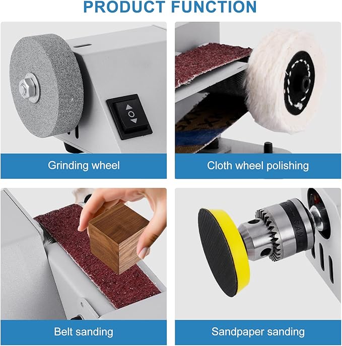 Mini Electric Belt Sander 1.18 x 13 inch Adjustable Angle Small Sanding Belt Machine 120W for Household Knife Sharpening, DIY Wood Crafts Metal Stone Plastic Grinding and Polishing