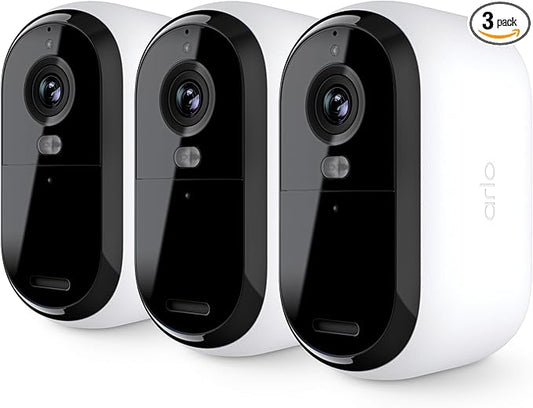 Arlo Essential Outdoor HD Security Camera (2nd Generation) – 3 Pack – 1080p HD Video, Outdoor & Indoor Wireless Camera, Integrated Spotlight, Color Night Vision, DIY Setup, White – VMC2350
