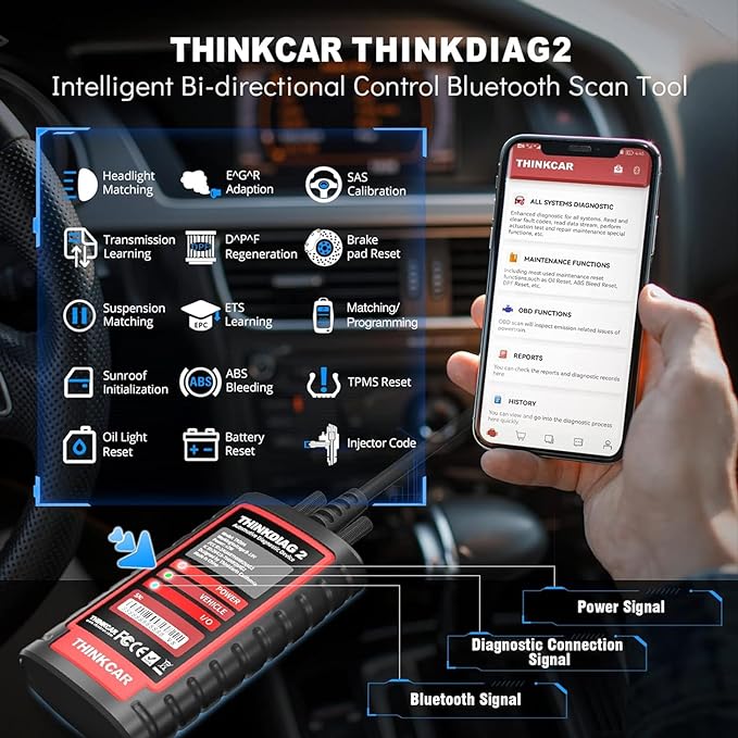 Thinkdiag2 All System Bidirectional Control OBD2 Diagnostic Scanner for iOS & Android, Bluetooth Scan Tool with CAN-FD Protocol, AutoVIN, Active Test, 15+ Reset Functions, ECU Coding, 1 Year Fr-ee