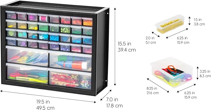 IRIS USA Screw Organizer, Hardware Storage Organizer, 36 Drawer Parts Cabinet, Plastic Drawer Storage for Hardware Crafts, Small Parts, Nuts and Bolts, Tool Storage, Scrapbook Art Hobby - Black