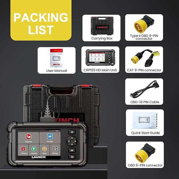 Launch CRP129 HD Heavy Duty Truck Scanner, Car Diagnostic Scanner for Commercial Vehicles, Full Sysem Diagnostic Tool, 7+ Services, Power Balance Test, Full OBD2/HD OBD/EOBD, 51+ Brands