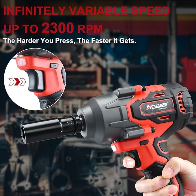 AOBEN Power Impact Wrench 800N.M, 1/2 Inch Cordless Impact Gun, High Torque 590 Ft-lbs Electric Impact Wrench Set with 2 X 4.0Ah Battery, Fast Charge, 6 Sockets, Tool Case