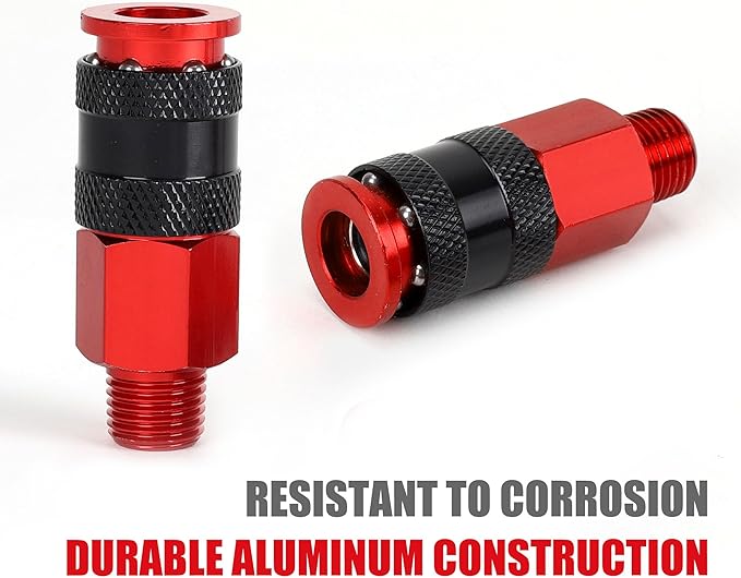 Air Hose Fittings, 6 Pieces AMT Universal Air Couplers with 1/4" NPT Male Threads, Red