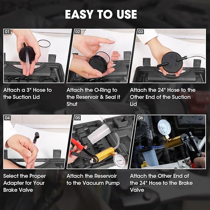 BIG RED Torin 16 Piece 2 in 1 Brake Bleeder Kit Hand Held Fluid Vacuum Gauge Pump Test Set with Storage Case, Black, ATRHS-A1998AR