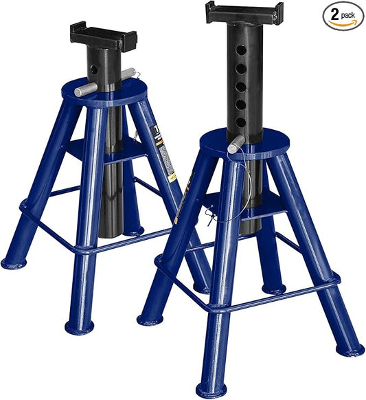 TCE 10 Ton (20,000 lb) Capacity Heavy Duty Steel Jack Stands, Medium Profile, 2 Pack, T70071 , Blue