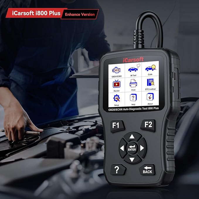 iCarsoft i800 Plus OBD2 Scanner Diagnostic Tool with Component Test/118 Live Data/Reset CEL/Battery Test/Freeze Frame/VIN, Code Reader for All Cars Full OBD2 Functions, Fuel System Scan Tool para Auto