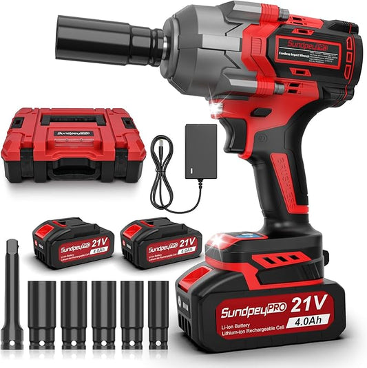 Cordless Impact Wrench 750Ft-lbs(1000N·m) - 21V 1/2" Brushless Electric Impact Driver with 2 * 4.0Ah Battery - 3000RPM Power Impact Gun with Sockets & Fast Charger & Case for Car Truck RV