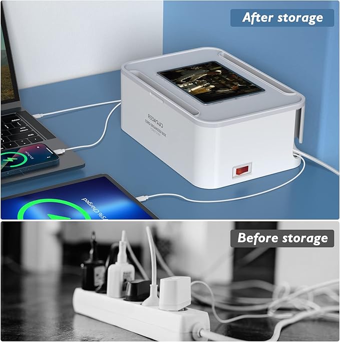 Power Strip with Cable Management Box, Redagod Surge Protector 8 Outlets and 3 USB Ports with Switch Control, 6.6 ft Flat Plug Extension Cord, Organizer Charging Station for Kitchen, Dorm, Office,Home