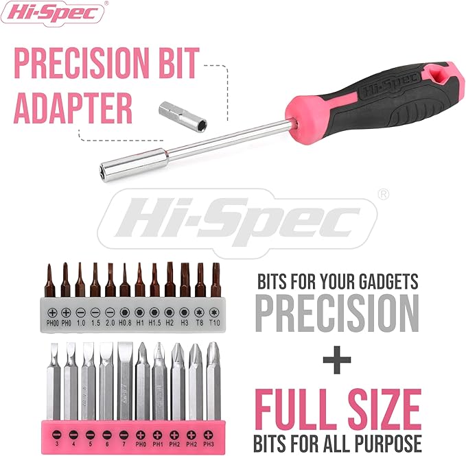 Hi-Spec Drill Set 58pc Pink Tool Set 8V USB Electric Drill Driver & Household Tool Kit. DIY Cordless Power Screwdriver