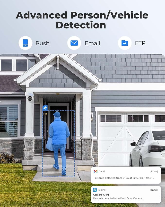 REOLINK 5MP Security Bullet PoE IP Camera,Surveillance Outdoor Indoor,Human/Vehicle/Pet Detection,Time-Lapse,100ft IR Night Vision,Work with Smart Home,Support 256GB SD Card,RLC-510A(Pack of 2)